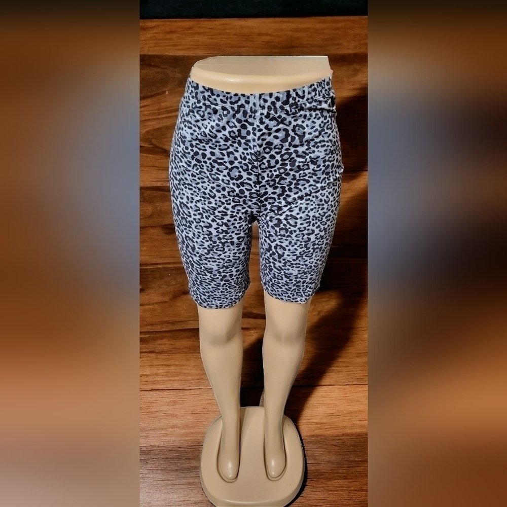 Gray Leopard Print Biker Shorts